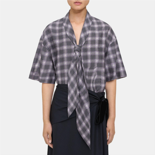 Theory Wrinkle Check Tie-Neck Shirt