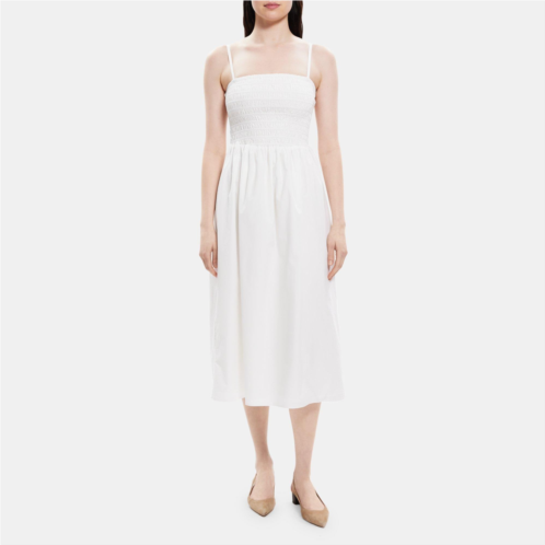 Theory Smocked Midi Dress in Cotton Poplin