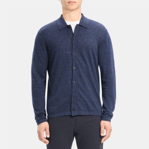 Theory Long-Sleeve Polo Shirt in Cotton-Linen