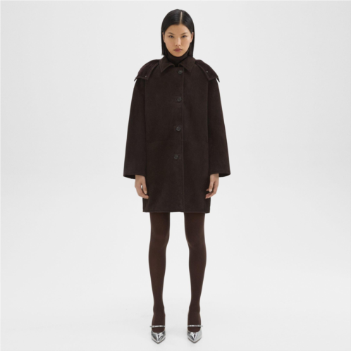 Theory Hooded Reversible Coat in Shearling