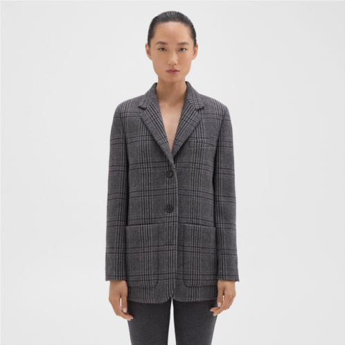 Theory Elbow-Patch Blazer in Plaid Wool-Blend Flannel