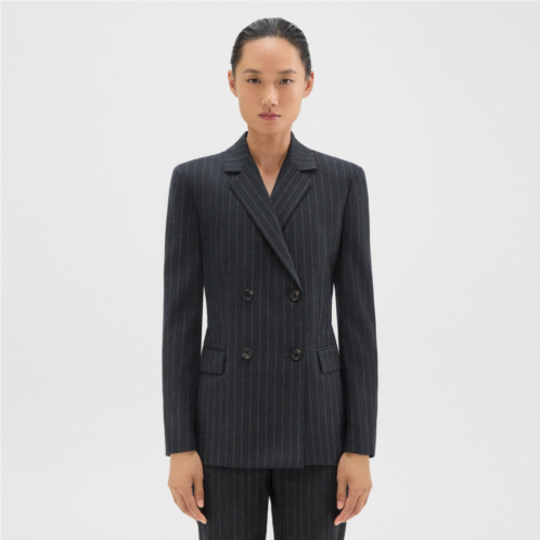 Theory Double-Breasted Slim Blazer in Pinstripe Wool Flannel