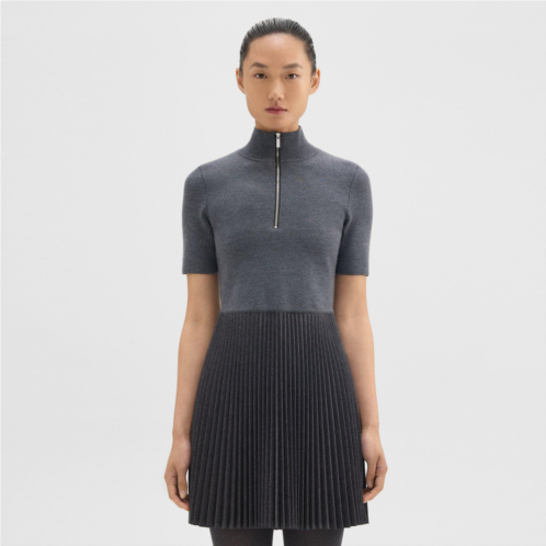 Theory Zip-Up Combo Dress in Blended Wool Flannel