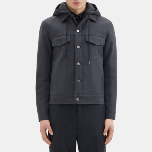 Theory Hooded Jacket in Double-Face Wool Flannel