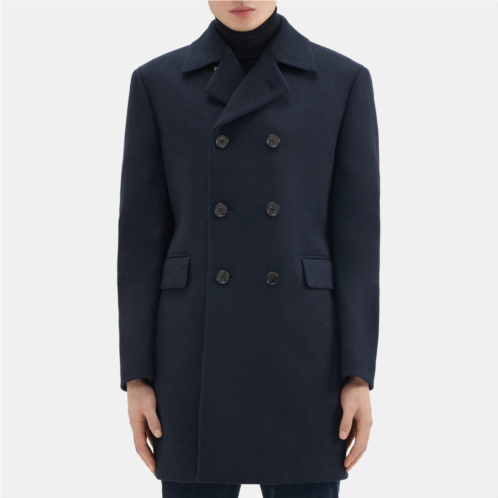 Theory Double-Breasted Coat in Recycled Wool-Blend Melton