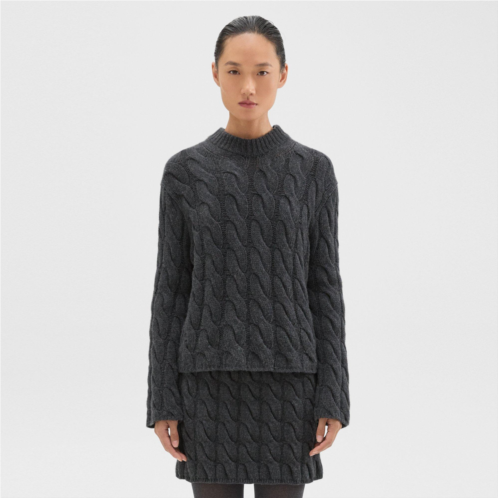 Theory Cable Knit Mock Neck Sweater in Felted Wool-Cashmere