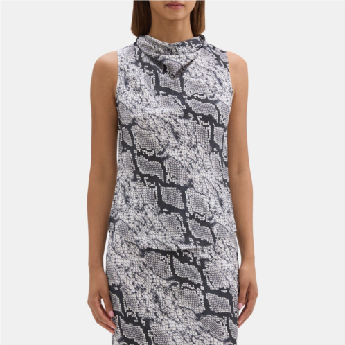 Theory Sleeveless Cowl Neck Top in Python-Printed Silk Georgette