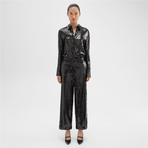 Theory Relaxed Straight Pant in Recycled Sequins