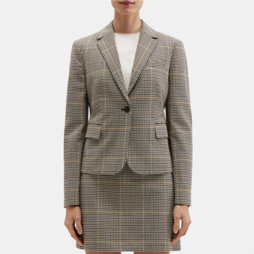 Theory Shrunken Blazer in Checked Wool-Blend