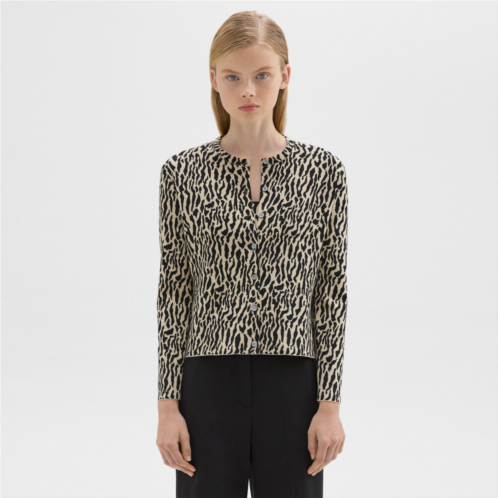 Theory Leopard Jacquard Cardigan in Cotton Blend
