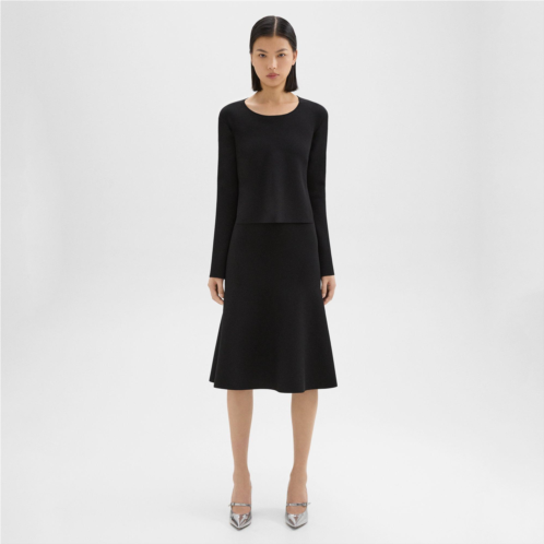 Theory Layered Trumpet Dress in Crepe Knit