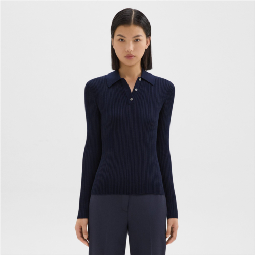 Theory Slim Polo in Wool-Viscose Crepe