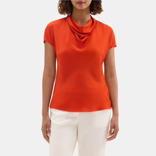 Theory Short-Sleeve Cowl Top in Silk Georgette