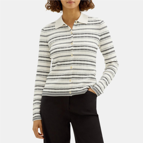 Theory Striped Polo Cardigan in Crepe Knit