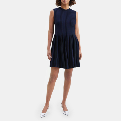 Theory Striped Pleat Dress in Compact Stretch Knit