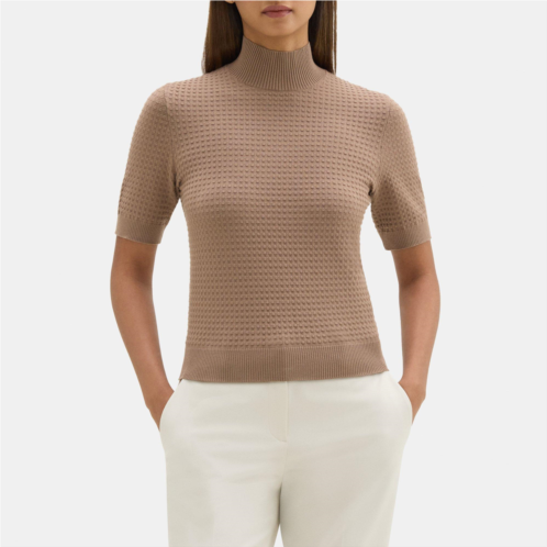 Theory Mock Neck Short-Sleeve Sweater in Stretch Viscose Knit