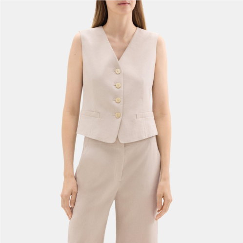 Theory Slim Vest in Stretch Linen-Blend