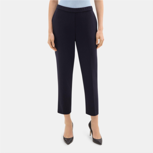 Theory Slim Cropped Pull-On Pant in Stretch Linen-Blend