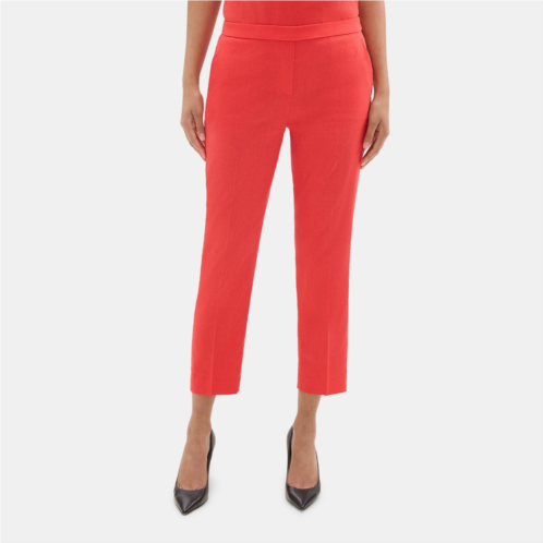 Theory Slim Cropped Pull-On Pant in Stretch Linen-Blend