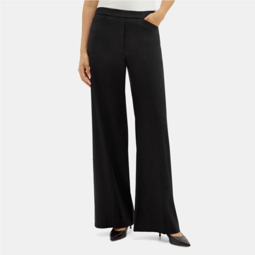 Theory Wide-Leg Pull-On Pant in Stretch Linen-Blend