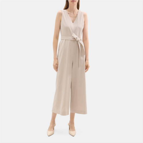 Theory Cropped Sleeveless Jumpsuit in Stretch Linen-Blend