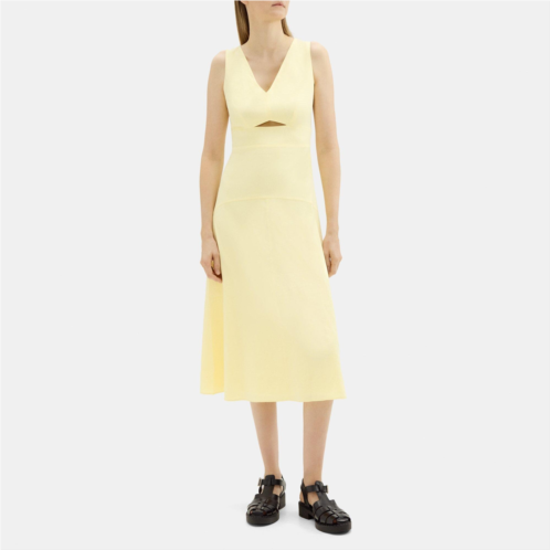 Theory Cut-Out Midi Dress in Stretch Linen-Blend
