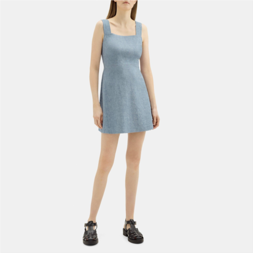 Theory Fit-and-Flare Mini Dress in Stretch Linen Melange