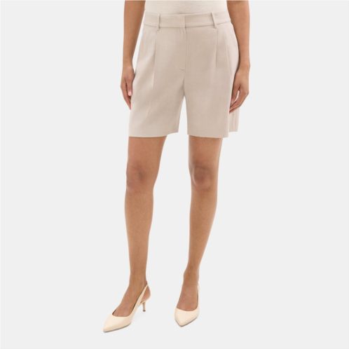 Theory Double Pleat Short in Stretch Linen-Blend