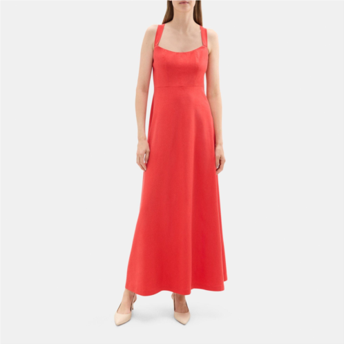 Theory Cross Back Maxi Dress in Stretch Linen-Blend