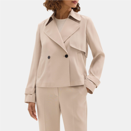 Theory Cropped Double-Breasted Trench Coat in Crepe