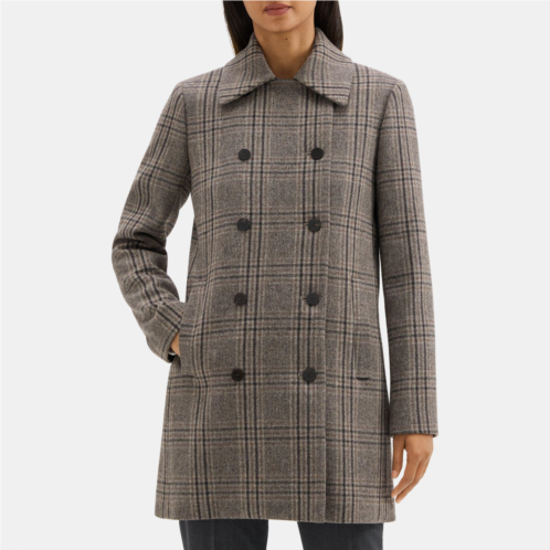 Theory Double-Breasted Coat in Plaid Flannel