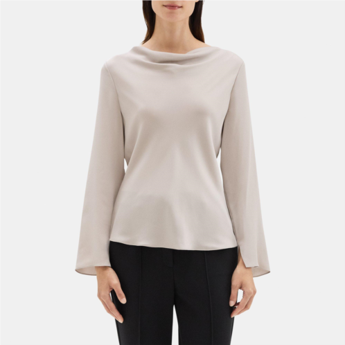 Theory Long-Sleeve Cowl Top in Silk Georgette