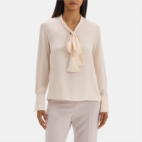 Theory V-Neck Tie Blouse in Silk