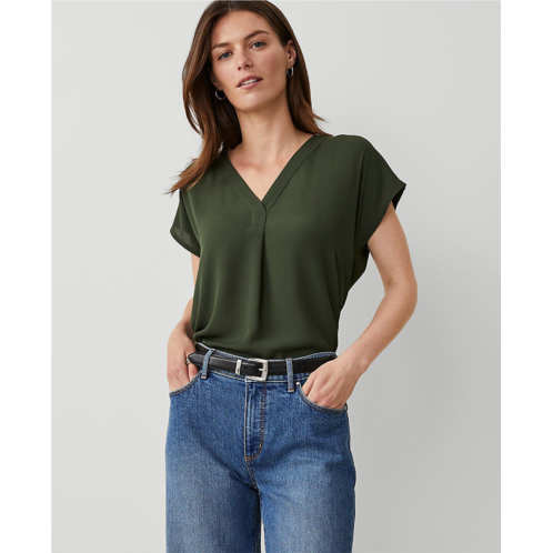 Anntaylor Petite Mixed Media Pleat Front Top