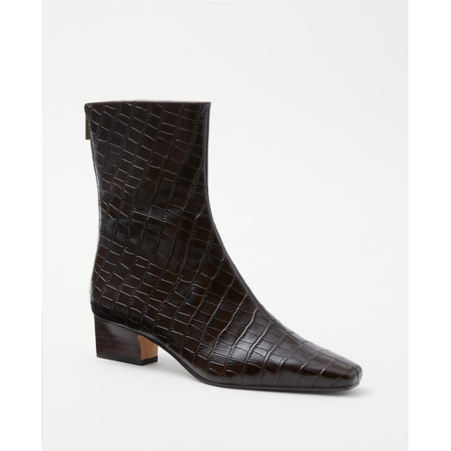 Anntaylor Embossed Leather Tapered Heel Booties