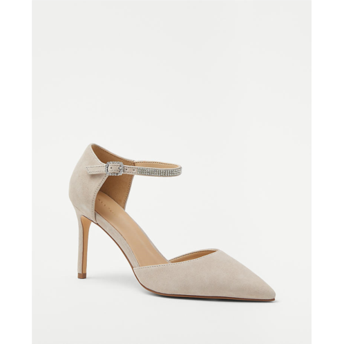 Anntaylor Crystal Ankle Strap Suede Pumps