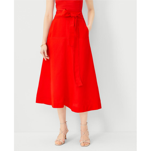 Anntaylor Linen Blend Tie Waist Pocket Midi Skirt