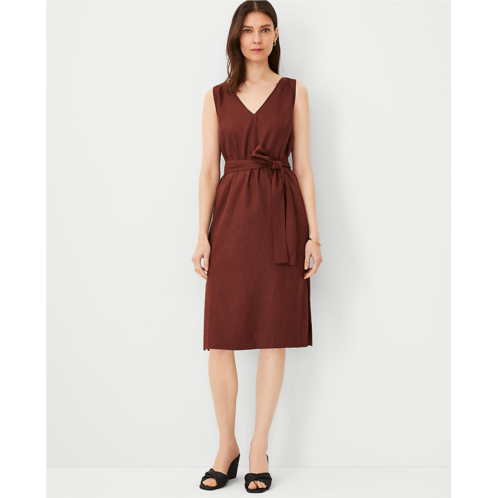 Anntaylor Linen Blend Belted V-Neck Sheath Dress