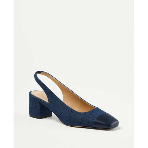 Anntaylor Denim Cap Toe Block Heel Slingback Pumps