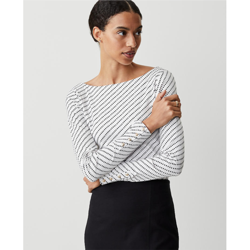 Anntaylor Striped Pima Cotton Button Cuff Top