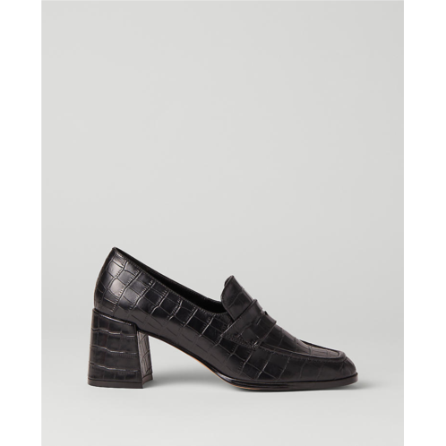 Anntaylor Embossed Leather Block Heel Loafer Pumps