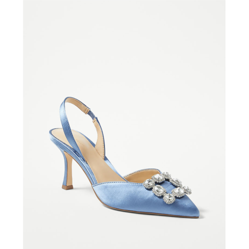 Anntaylor Studio Collection Crystal Buckle Satin Slingback Pumps