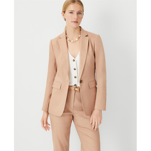 Anntaylor The Petite Long One Button Notched Fitted Blazer in Linen Twill