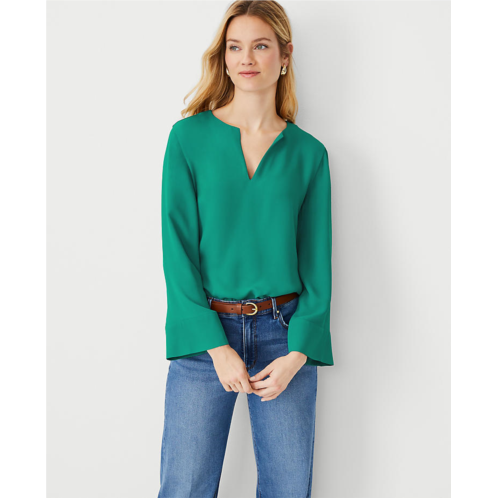 Anntaylor Mixed Media Split Neck Top