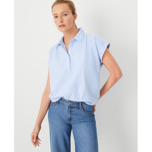 Anntaylor Weekend Striped Cotton Shirred Shirt