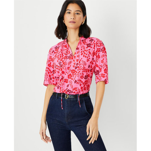 Anntaylor Petite Floral Stand Collar Tie Neck Top
