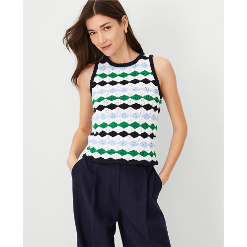 Anntaylor Striped Mesh Stitch Halter Shell