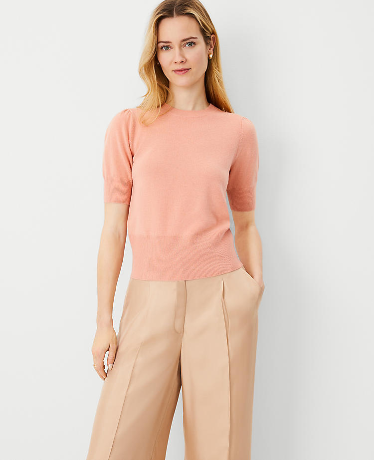 Anntaylor Studio Collection Cashmere Puff Sleeve Sweater Tee