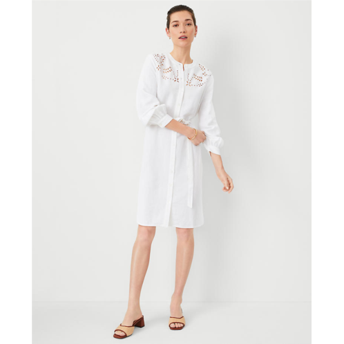 Anntaylor Petite AT Weekend Eyelet Linen Blend Shirtdress