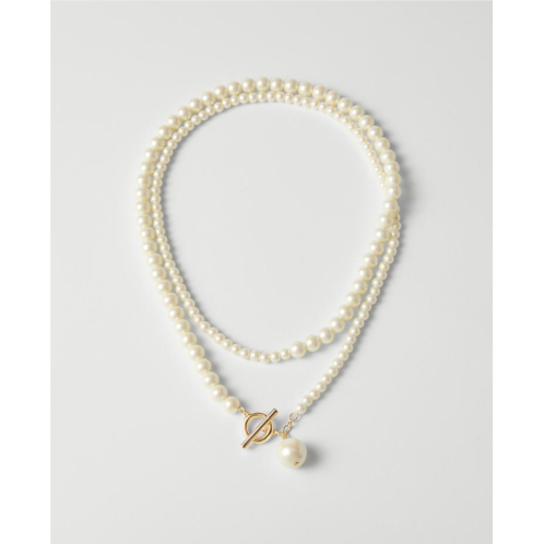 Anntaylor Double Wrap Pearlized Pendant Necklace